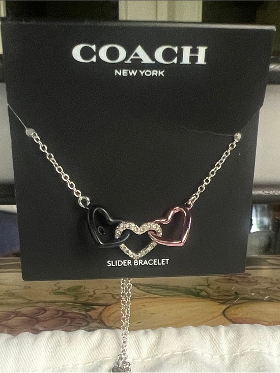 Coach Jewelry - Coach Two-Tone Heart Slider Necklace - Black & Pink
